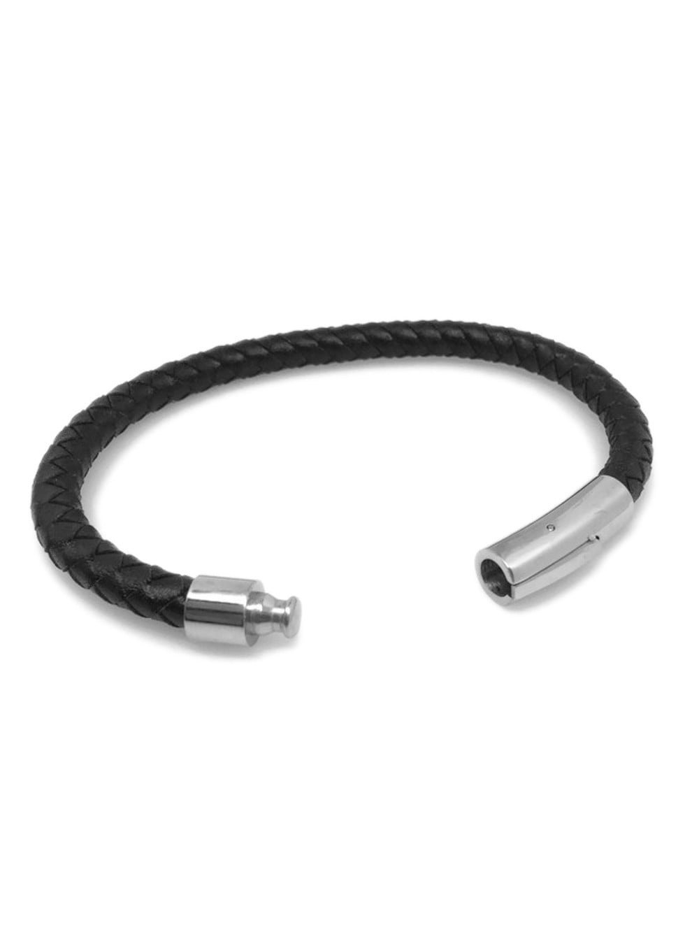  Jstyle Braided Leather Bracelets for Men Bangle Bracelets  Fashion Stainless Steel Clasp 7.5 Inch Black: Clothing, Shoes & Jewelry