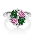 thumbnail image 2 of Gem Stone King 925 Sterling Silver Green Nano Emerald and Pink Moissanite Ring for Women (2.08 Cttw, Heart Shape 5MM, Gemstone May Birthstone, Size 6), 2 of 3