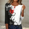 thumbnail image 2 of CYMMPU Flower Printed 3/4 Sleeve Blouses for Women Dressy Casual Tunic Tops Fall Trendy Shirts Crew Neck Loose Fit Spring Tops Lightweight Basic Tees Black XL, 2 of 7