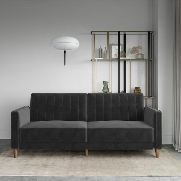 Dhp Pin Tufted Transitional Futon Grey Velvet Walmart Com Walmart Com