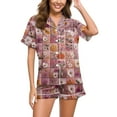 thumbnail image 2 of WTOBBY Ladies' Halloween Printed Pajama Set Loose Fit Casual Short Sleeve Top & Elastic Waist Shorts Two-Piece Sleepwear Comfortable Loungewear Home Outfit,Purple Pink 2XL, 2 of 6