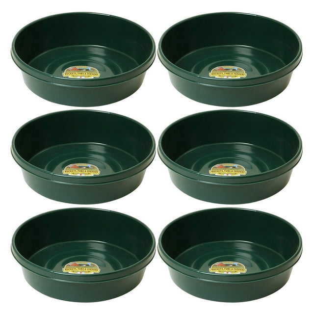 Little Giant 3 Gallon Flat Farm Livestock Feed Utility Pan, Green (6 Pack)