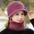 thumbnail image 4 of WMTBSRSW 2-Pieces Winter Hat Scarf Set, Knit Warm Beanie Hat with Brim Fleece Lined Neck Warmer Slouchy Visor Hats Scarf for Women, 4 of 7