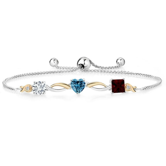 Gem Stone King 925 Silver and 10K Yellow Gold Bracelet for Women Lab Grown Diamond Persian Blue Moissanite (2.22 Cttw)