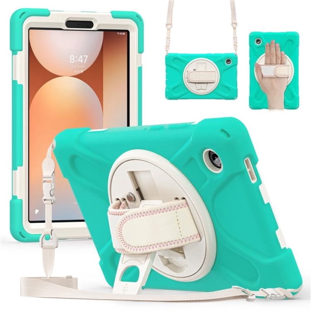 Funda para Samsung Galaxy Tab A9, Funda Protectora de Silicona Anti-caída + Capa de PC con Asa, Soporte, Correa para el Hombro, Resistente a Golpes, Tres Pruebas, Funda Protectora para Tablet, Verde,