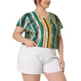 thumbnail image 4 of Agnes Orinda Women's Plus Size Tips Stripes Round Neck Short Sleeve Shirts Boho Summer Blouses, 4 of 5