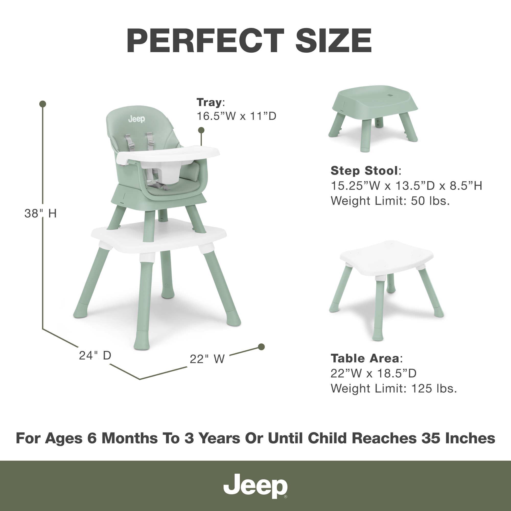 Jeep Milestone 6-in-1 High Chair by Delta Children, Sage Green photo 8