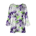 thumbnail image 3 of Puntoco Tops Blouses for women ,Womens Tops Casual V Neck Shirts Floral Solid Blouse Ruffle Tunics 3/4 Sleeve Tshirt Purple XL(XL), 3 of 5