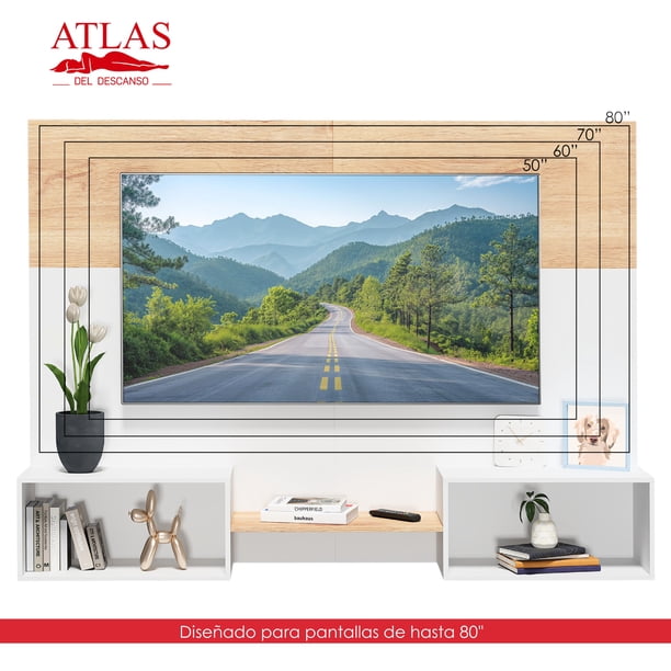 Mueble TV Duo 80", Atlas del Descanso Color Roble con Blanco