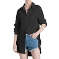 thumbnail image 2 of Mordenmiss Women's Cotton Shirt Button Down Blouses Long Sleeve button cuff Tops Black XXL, 2 of 3