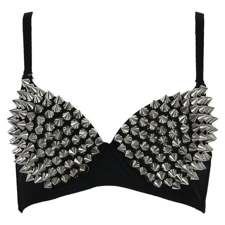 

Women s Sexy All-over Spike Rivet Dance Bra Metallic Punk Style Nightclub Wear