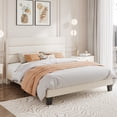 thumbnail image 2 of Amolife Full Bed Frame, Platform Bed Frame with Velvet Upholstered Slat Headboard, Cream, 2 of 8