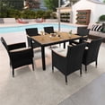 thumbnail image 2 of Topeakmart 7-Piece Outdoor Rattan Dining Set with Wood Top Table & 6 Armchairs, Black/Beige, 2 of 7