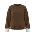 thumbnail image 4 of Tqcoqu Women's Solid Crew Neck Pullover Sweatshirt,Fake Two Piece Ruffle Flounce Cuff Long Sleeve Loose Casual Tops For Fall Winter,Brown Women's S-XXL, 4 of 6
