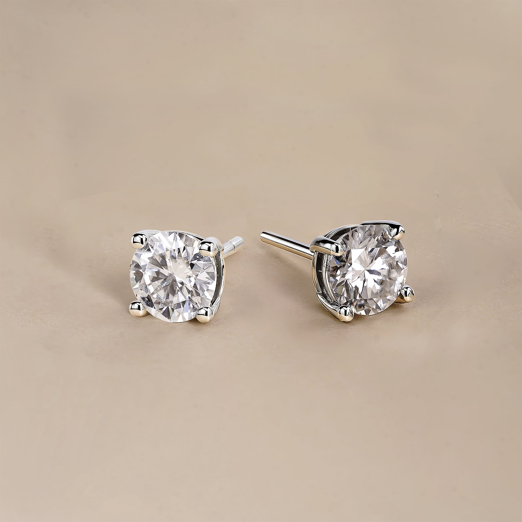 JeenMata Lab Grown Diamond Earrings 0.50 Carat Round Cut 18K White Gold Plated Solitaire Studs for Women