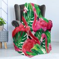 thumbnail image 4 of Flamingo Soft Flannel Fleece Throw Blanket, Flamingos Sitting on Macro Tropic Exotic Leaves Graphic in Retro Style Artwork, Cozy Plush for Indoor and Outdoor Use, 50" x 60", Pink Green, by Ambesonne, 4 of 5