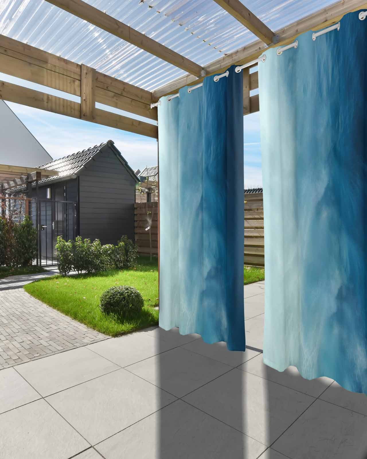 Blue Ombre Outdoor Curtains for Patio, Coastal Beach Modern Abstract Art Privacy Drapes Grommet Waterproof Outside Curtains for Porch/Cabana/Balcony 54"x 108", 2 Panel