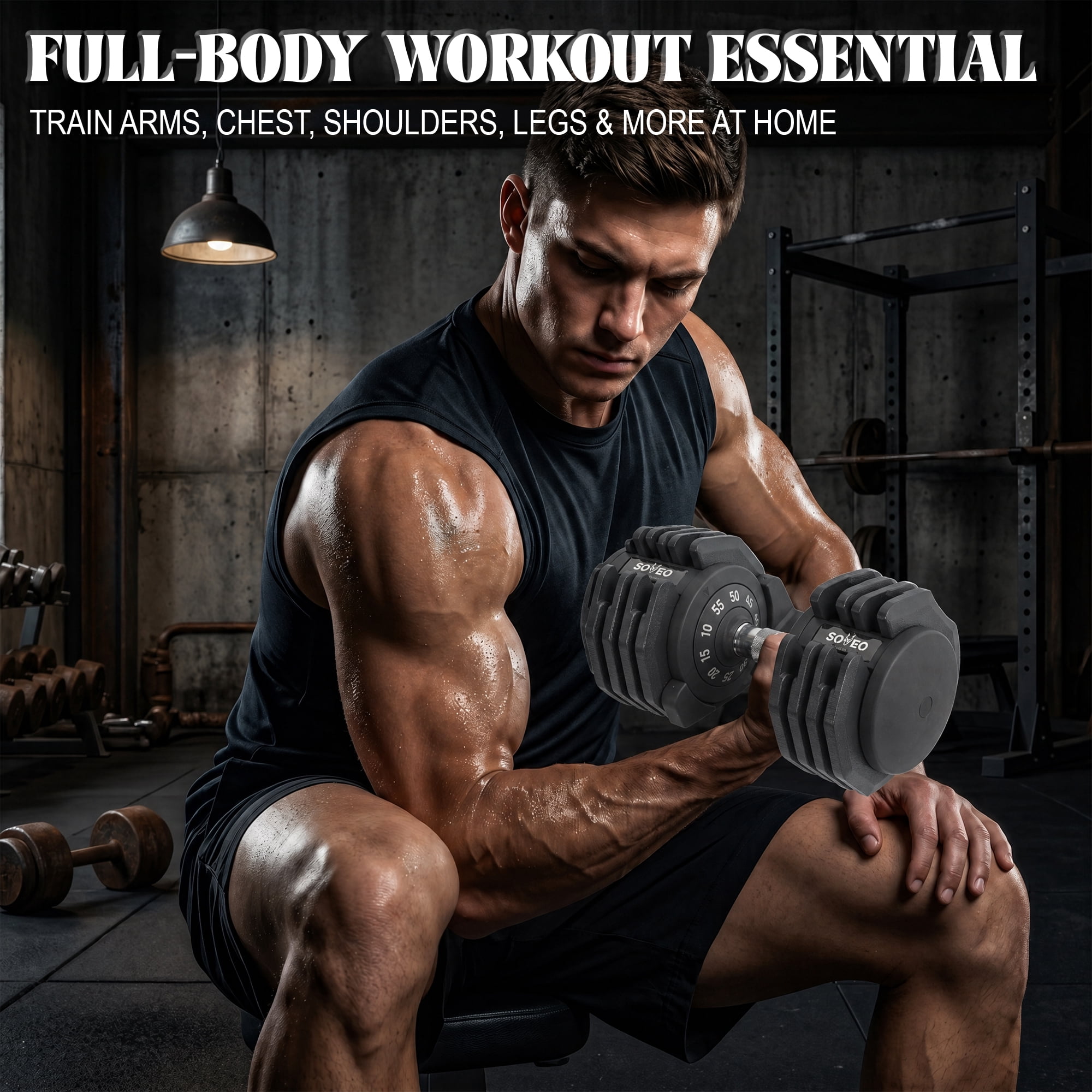 Leumius Adjustable Dumbbell, 5-55 LBS Quick-Select Weight Dumbbell with Non-Slip Grip & Base, for Home Gym Strength Training,Black