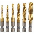 thumbnail image 1 of Paquete de 6 machos de roscar, brocas para roscar, rosca métrica M3-M10 con revestimiento de titanio HSS y brocas de roscar con vástago estriado hexagonal de 1/4" para roscar diferentes roscas., 1 of 5