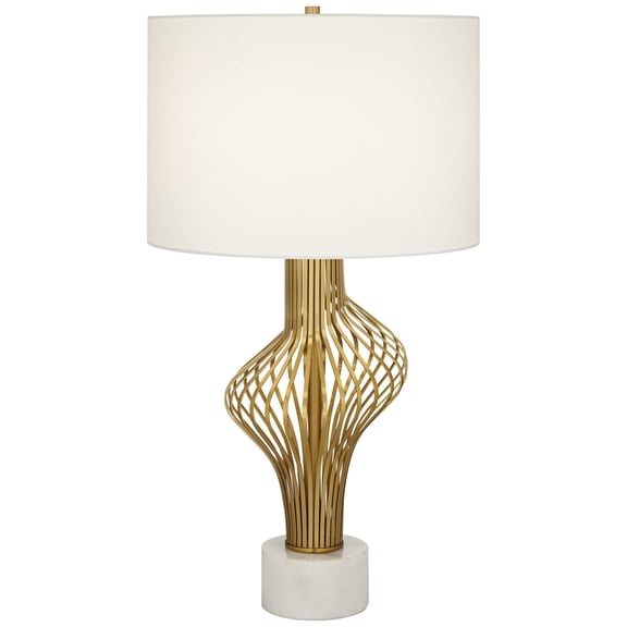 Possini Euro Design Cyclone 30" Tall Large Modern Glam End Table Lamp Gold Finish Metal Marble Single Living Room Bedroom