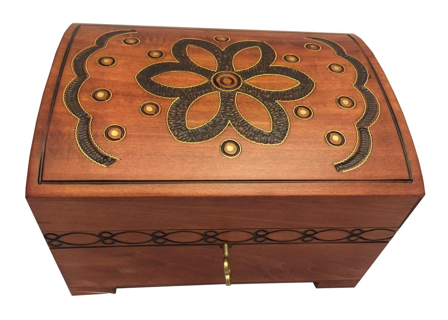Handmade Floral Wooden Chest Box w/ Lock and Key Flower Jewelry Keepsake Box from Poland