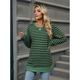thumbnail image 3 of Womens Casual Striped Long Sleeve Shirt Trendy Crew Neck Slim Loose Fit Basic Blouses Tops Green & Black XL, 3 of 8