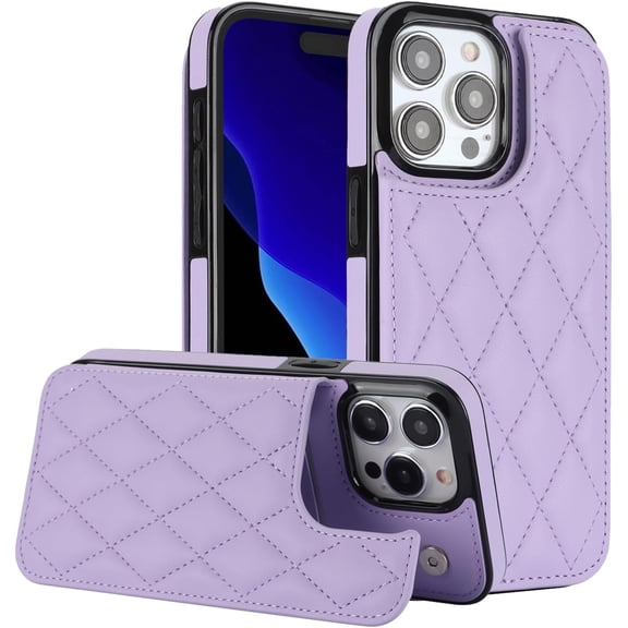 HCTian Wallet Case Compatible with iPhone 15 6.1" - Lattice Leather Case Card Slot RFID Blocking Kickstand Magnetic Button Shockproof Stand Cash Pocket Cover for iPhone 15 6.1"