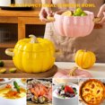 thumbnail image 3 of Dutch Oven Pot with Lid, Pumpkin Pottery Dessert Saucepan, Mini Baking Dish Cute Pumpkin Bowl, Covered Dutch Oven Ceramic Stockpot, Pumpkin-Shaped Casserole, 3 of 7