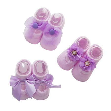 

Fashion Socks For Children Baby Girls Boys Anti-Slip Lace Bowknot Solid Floor Socks