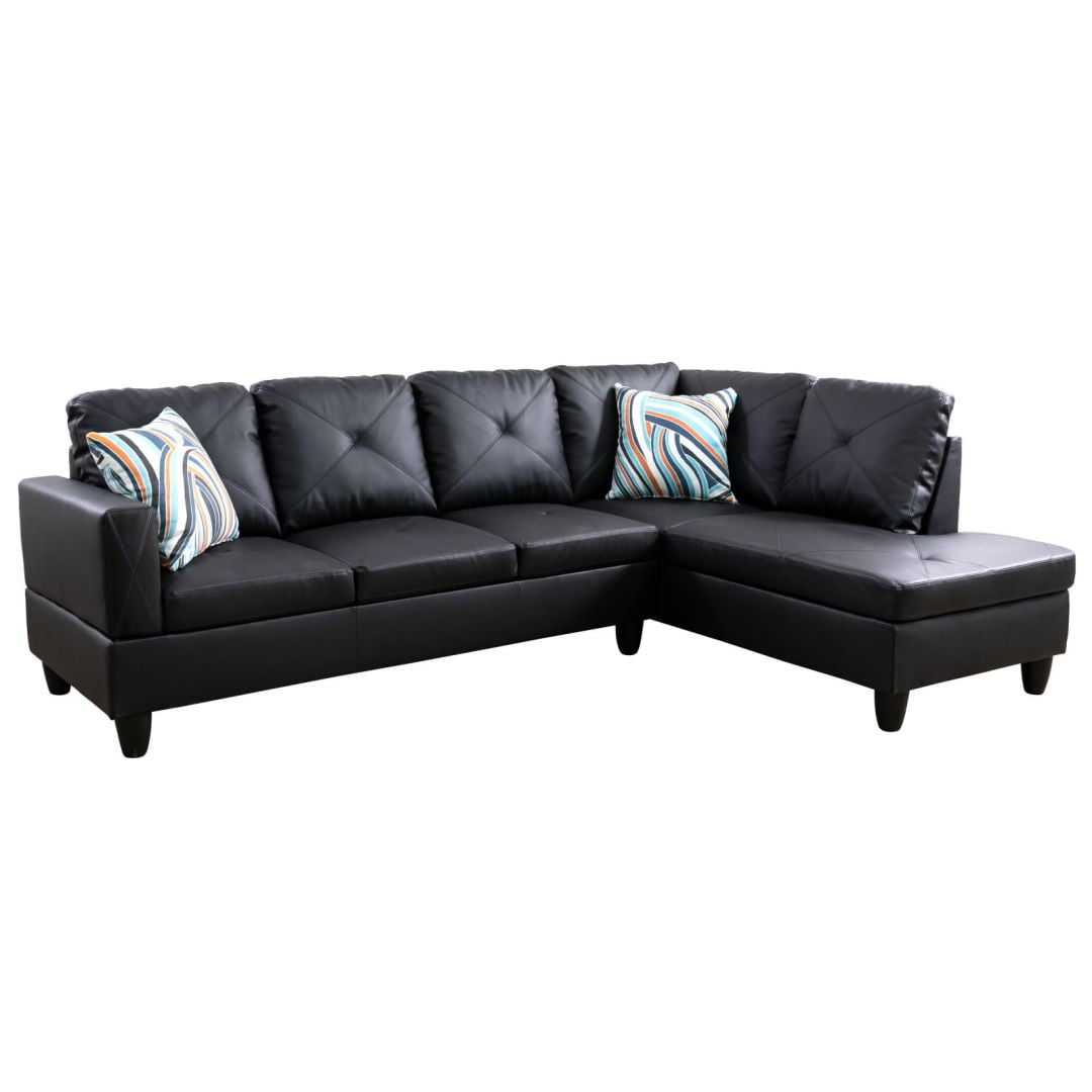 Hommoo 4-Seat Faux Leather Sectional Sofa Couch with Chaise Lounge, L Shaped Sofa Set living room furniture Sofa sets for Home, No Ottoman, Black