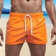 thumbnail image 2 of Summer Low-rise Elastic Waistband Drawstring Beach Surfing Shorts Breathable Side Irregular Trim Men Swimwear Shorts-Orange,M, 2 of 7