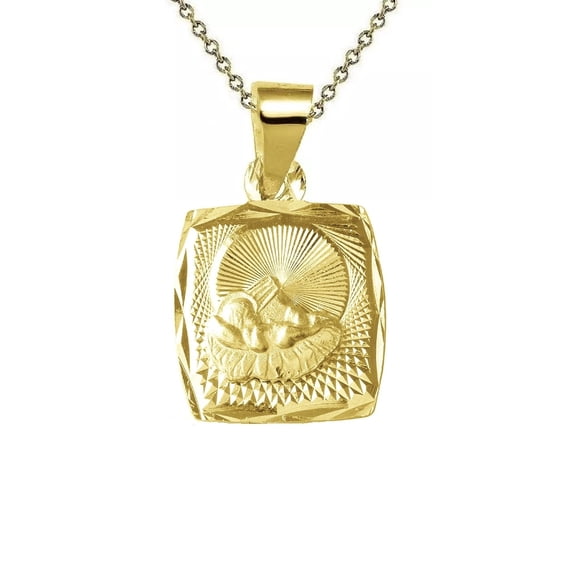 925 Sterling Silver Yellow Gold Plated 1mm Cable Chain Necklace w/ Baptism Pendant Charm