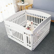 Pet Playpen Gate for Dogs Heavy Plastic Puppy Exercise Pen Small Pets Fence Puppies Folding Cage 4 Panels for Puppies and Small Dogs House White (33.5x33.5 Inches)