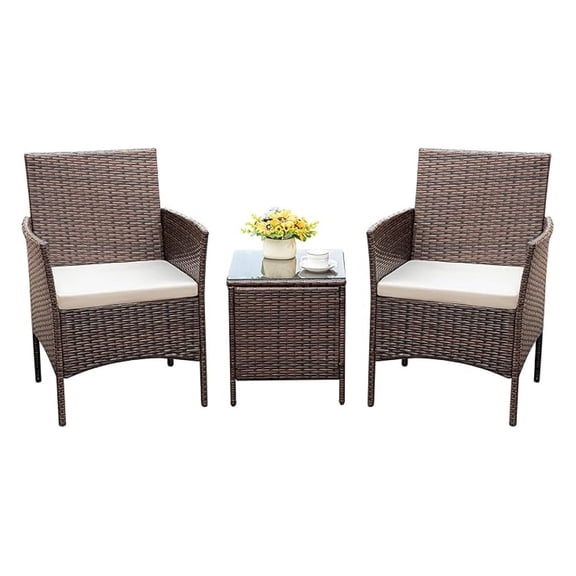 Patio Chairs Set of 2 Outdoor Front Porch Furniture Bistro Set 3 Piece Wicker Patio Chairs Balcony Furniture for Backyard Patio Balcony Lawn Pool (Brown)