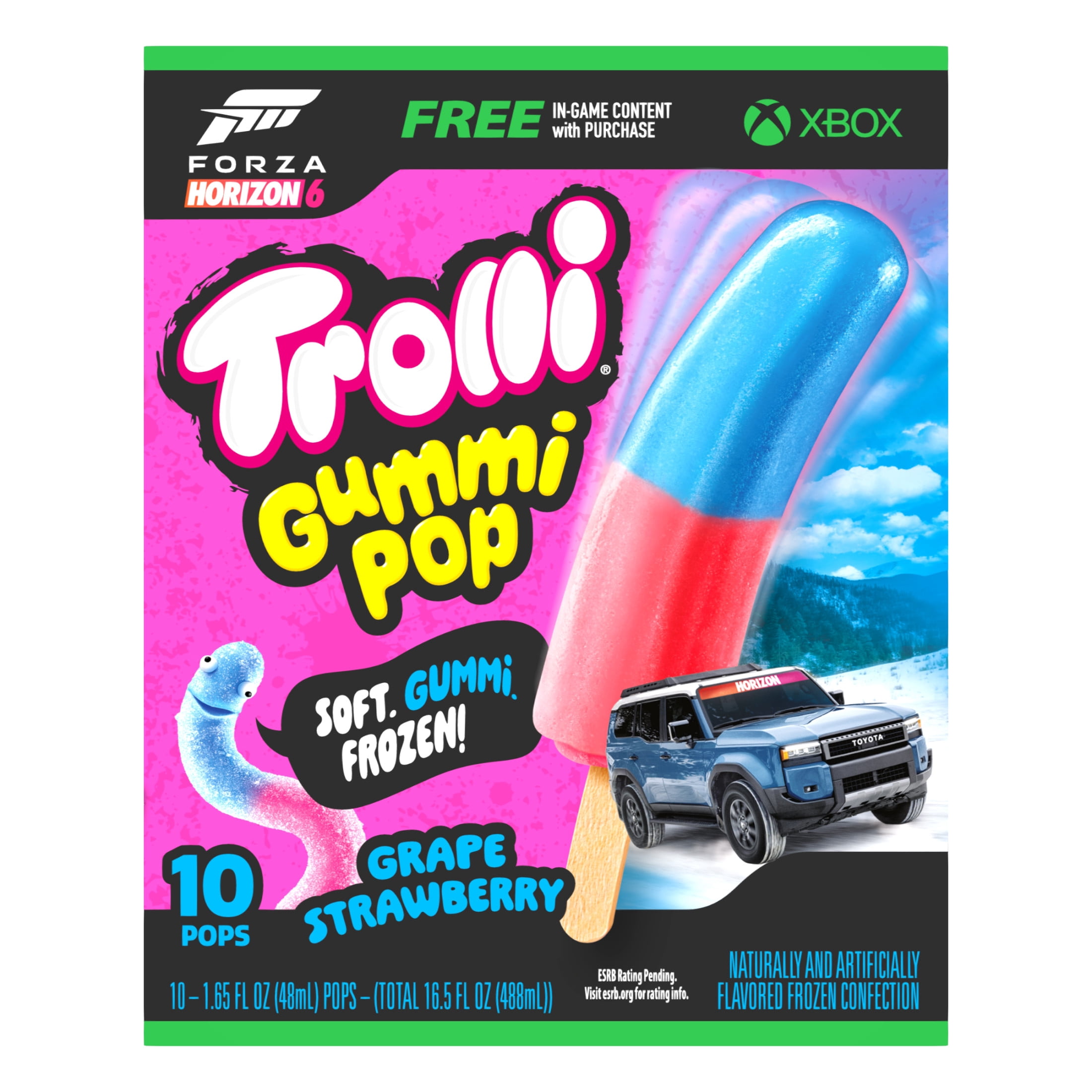 Trolli Frozen Gummi Ice Pops Chewy Sour Gummy Candy Frozen Dessert Snacks, Grape Strawberry, 10 Count