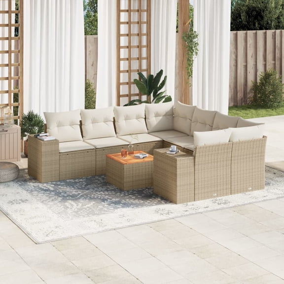 vidaXL Garden Sofa Set Beige PE Rattan, Powder-Coated Steel, Acacia Wood