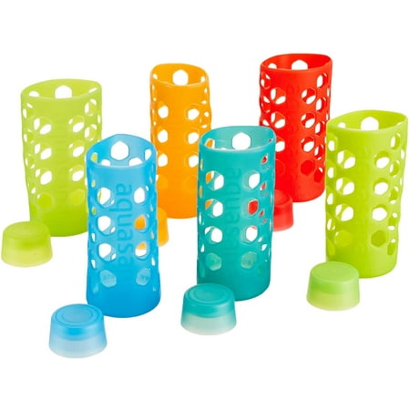 

Rainbow Silicone Sleeves with Matching Lids fits Brand 18oz Glass Water Bottles 6-pack