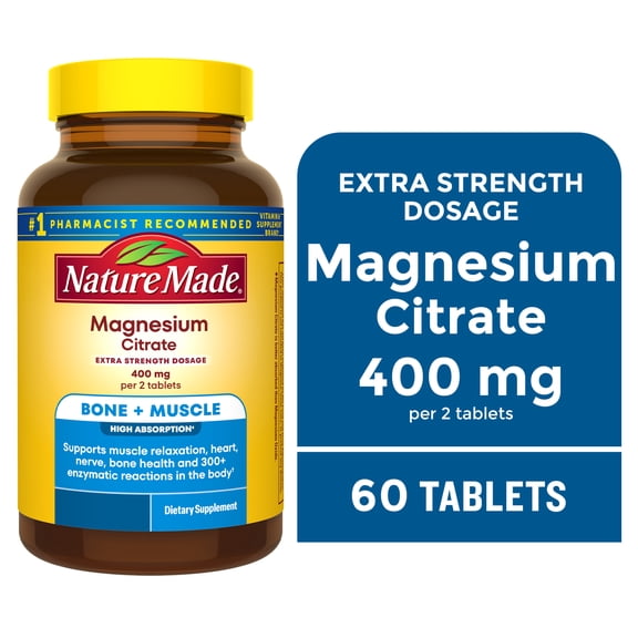 Nature Made Extra Strength Dosage Magnesium Citrate Tablets, Bone and Muscle Support, 60 Ct