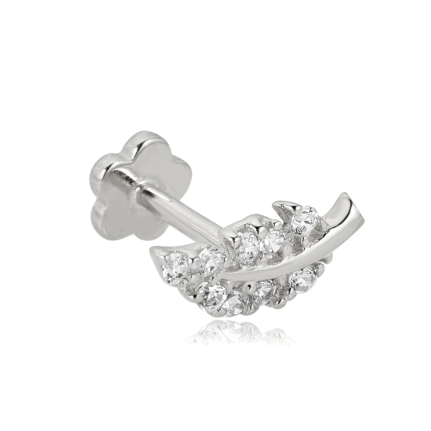 AVORA 14K Gold Cubic Zirconia CZ Sideways Leaf Cartilage Piercing Flat Back - Picture 8 of 9