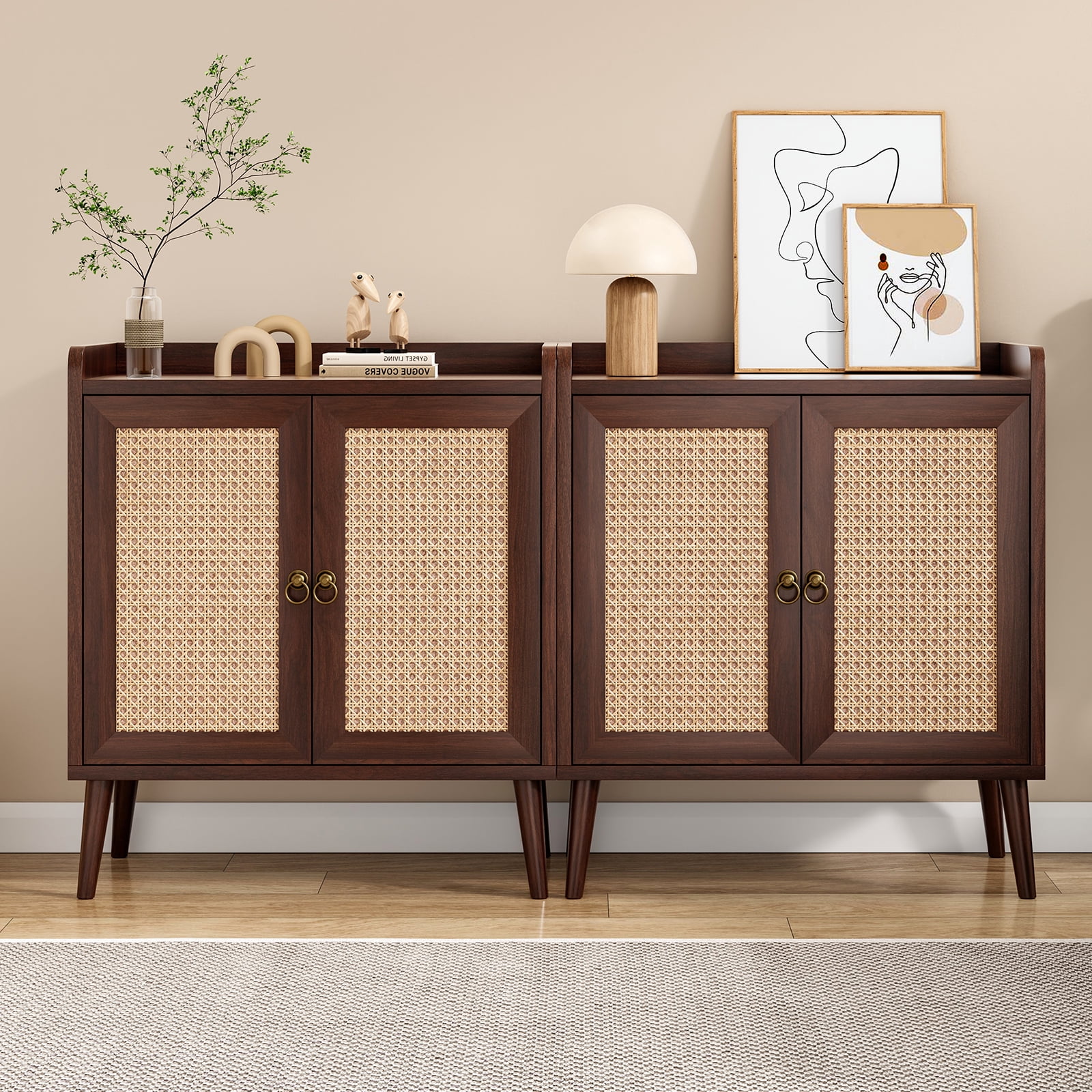 TrumanPick Vintage Rattan Sideboard Buffet Cabinet with Storage – Ideal for Dining Room, Living Room, or Hallway