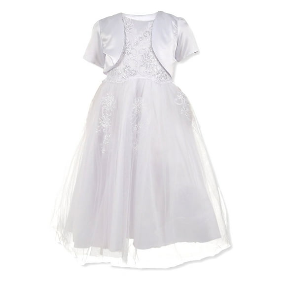 Pink Butterfly Girls' 2-Piece Embroidered Tulle Dress Set - white, 4 (Little Girls)