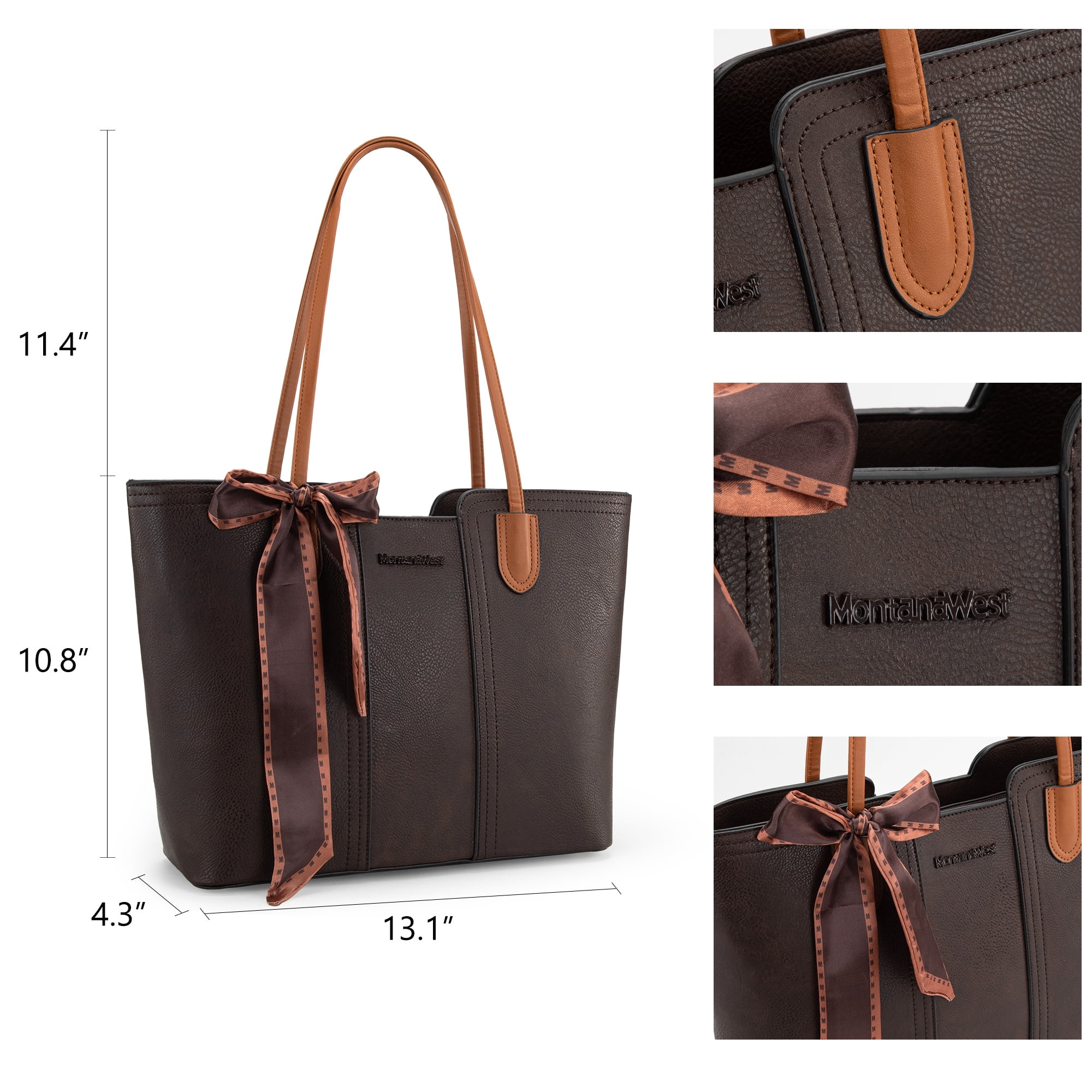 Montana West Tote Bags for Women Medium Top Handle Handbags with Scarf, Coffee