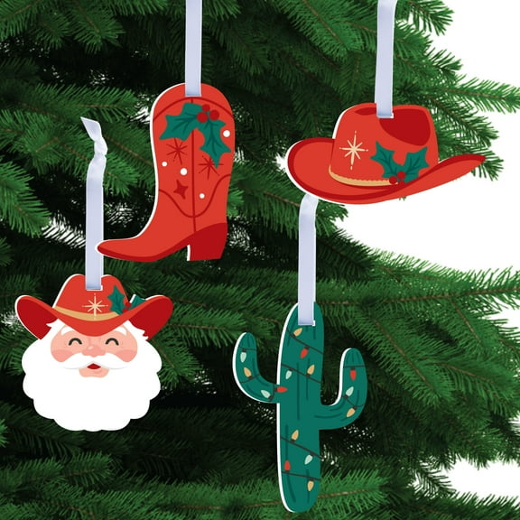 Big Dot of Happiness Christmas Cowboy Ornament Set, Western Santa Claus Holiday Decorations, Western Cowboy Christmas Tree Ornaments - Set of 12