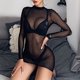 thumbnail image 1 of Falda de cadera de manga larga con cuello redondo de malla de punto de gran tamaño, estilo europeo y americano, vestido negro transparente sexy de primavera para mujer, 1 of 6