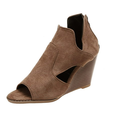 

Honeeladyy Women s Fashion Peep Toe Booties Back Zipper Fish Mouth 8CM Wedges Shoes Dress Sandals Coffee Sales Online
