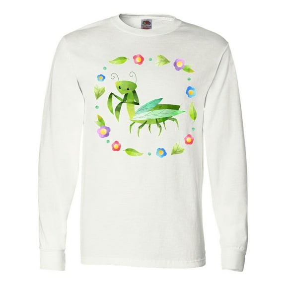 Inktastic Praying Mantis with Flowers and Leaves Long Sleeve T-Shirt