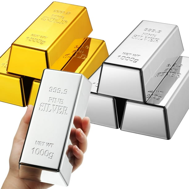 Lingotes de oro falso, réplica de lingotes de ladrillo, 6 unidades, HydrEn Plata/Oro