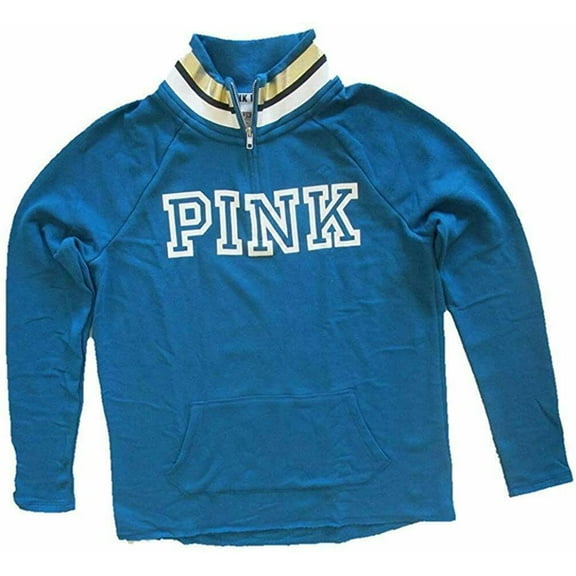 Victoria's Secret Pink Fleece High & Low Half Zip Sweater Medium Teal,White Nwt