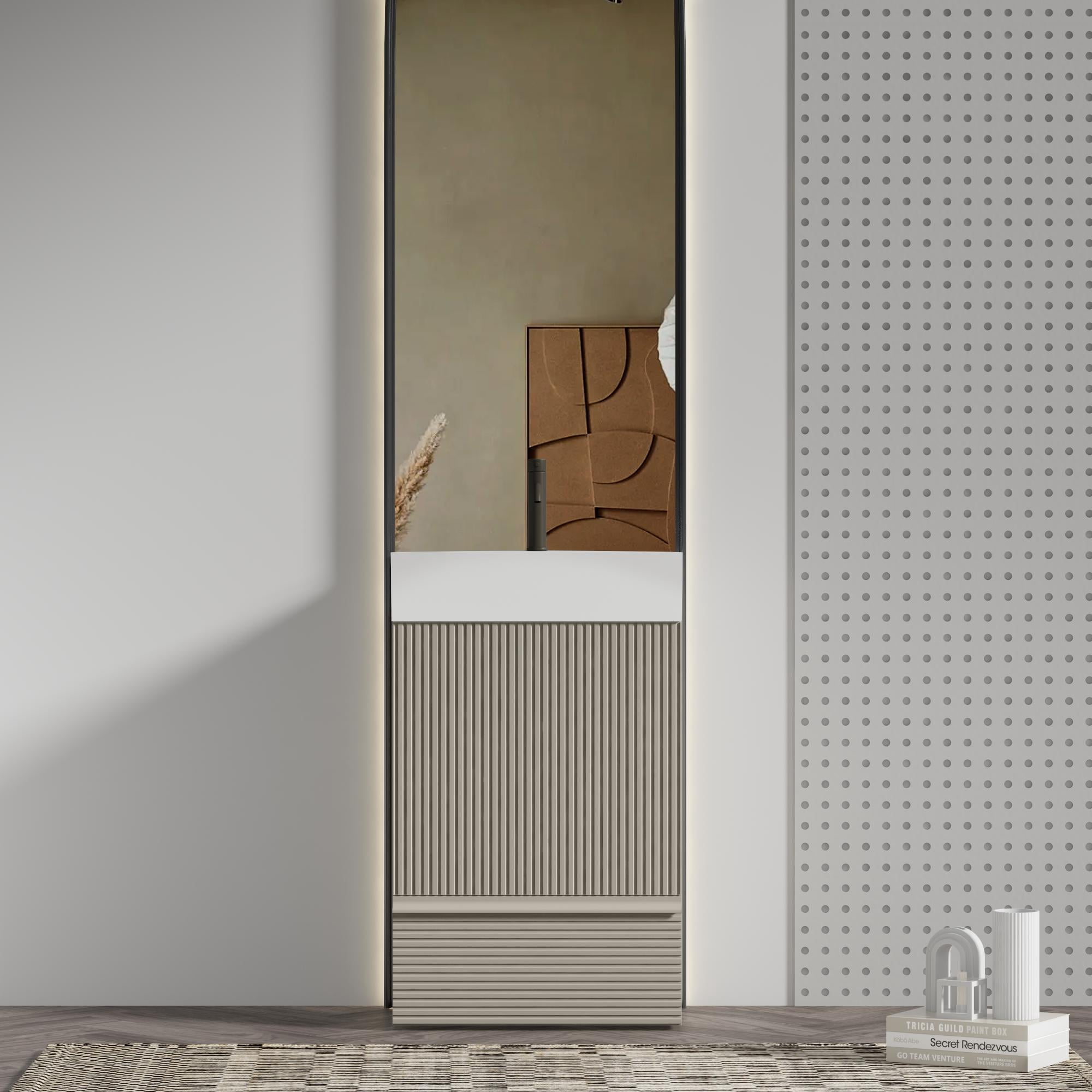Vanity With Sink, Gada 20" Striped Cashmere Grey Bathroom Vanity with Ceramic Sink, Freestanding Bathroom Cabinet for Modern Bathroom, KD, Grey Bathroom Vanity,Mdf Single Sink Vanity