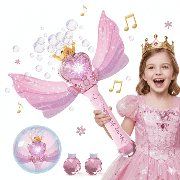 Ejoyoyin Bubble Wand for Girls, Kids Outdoor Toys Bubble Maker with LED Light & Music, Birthday Party Gifts for Toddlers 1-3, w/ 2 Solutions